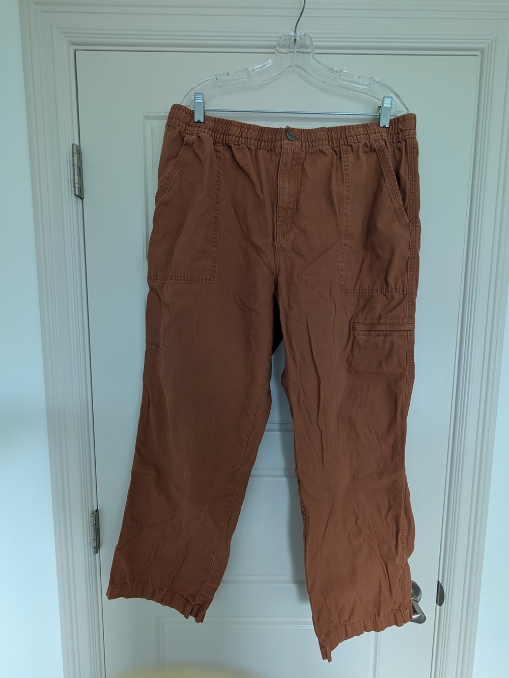 George Rust Brown Cargo Pants with Elastic Waist Size Large